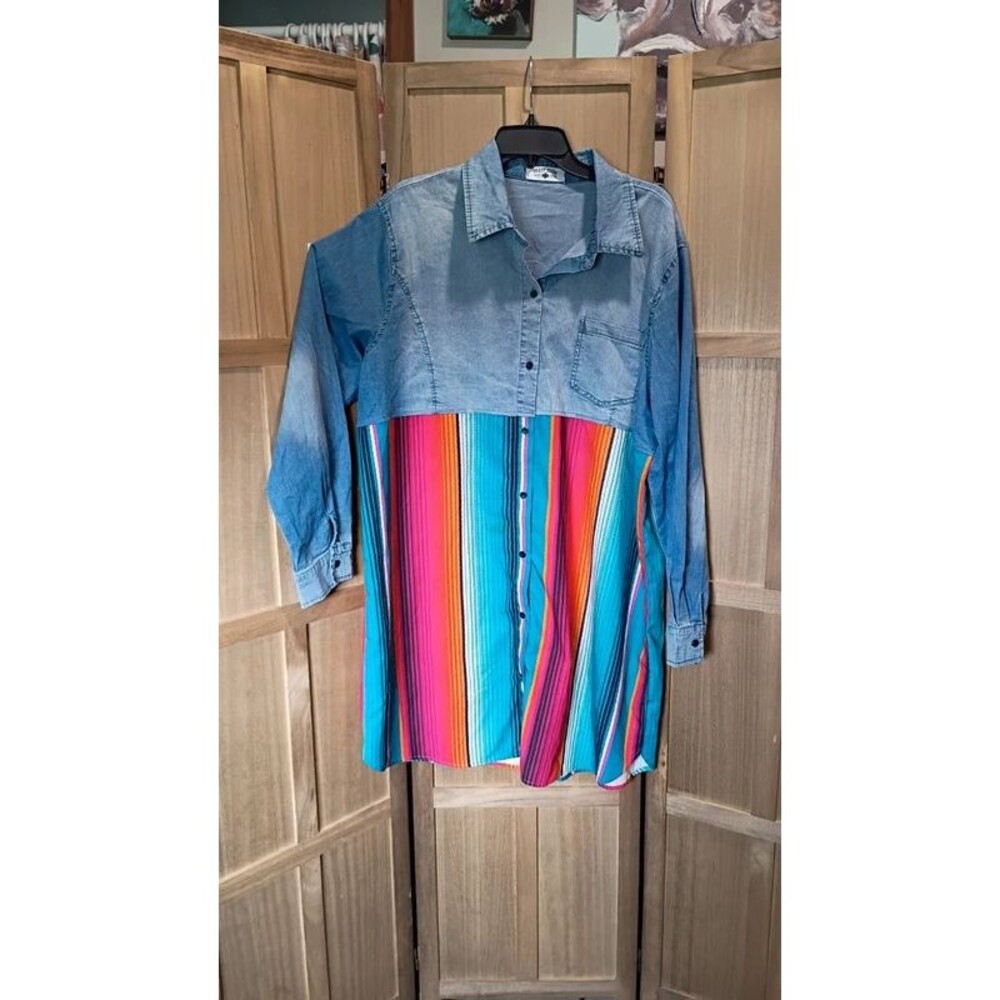 Crazy train denim and serape dress